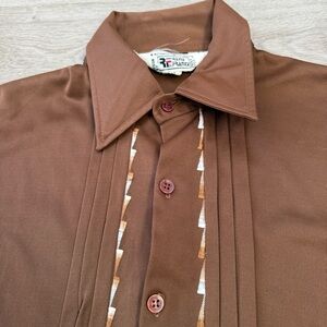 Vintage 70s 80s Pleated French Button Up Disco Funky Abstract Mod Shirt Mens L